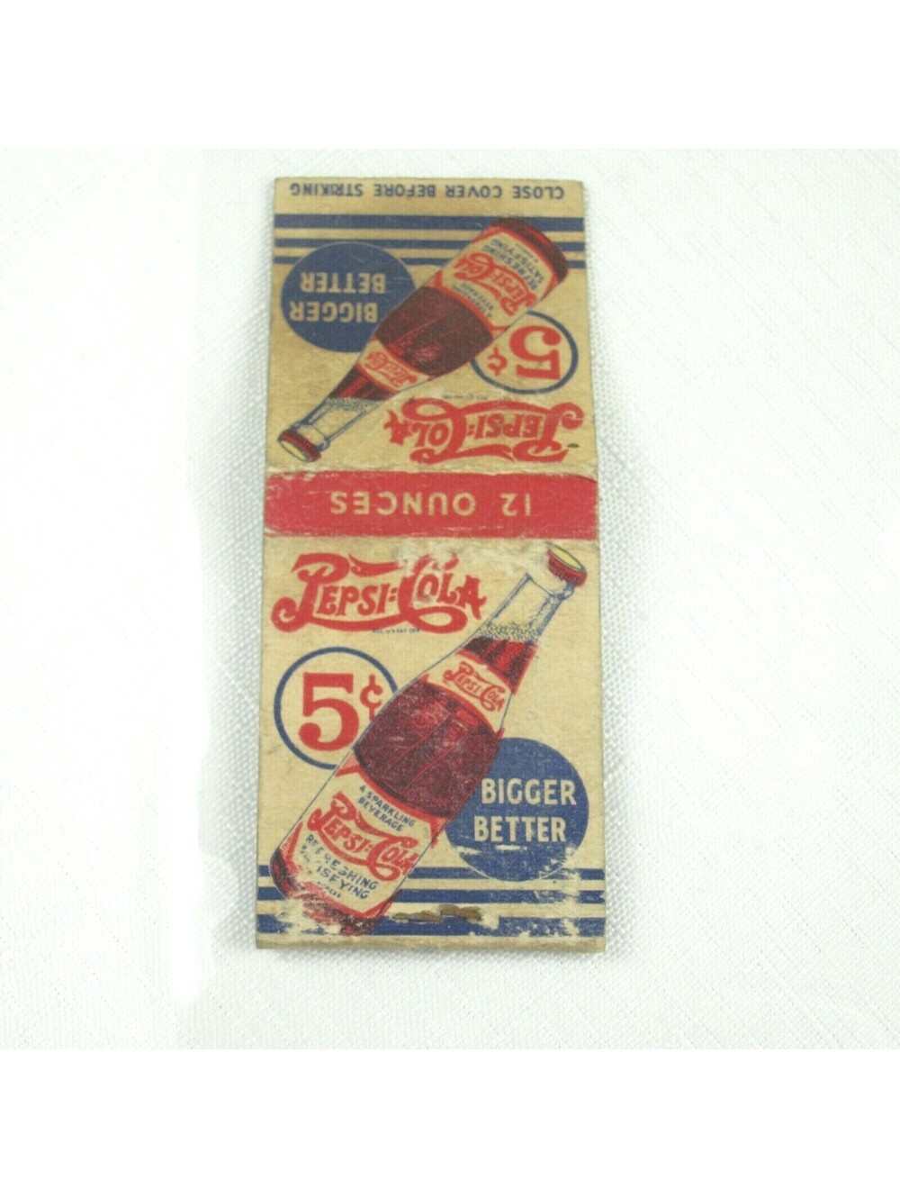 Vintage 1940s Matchbook Cover Pepsi Cola Scarce "Double-Dot" Bottle Cover RARE